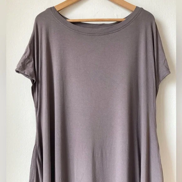 Kedem Sasson Taupe Grey Long Maxi Dress Stretch Jersey Short Sleeve One Size - Picture 8 of 16